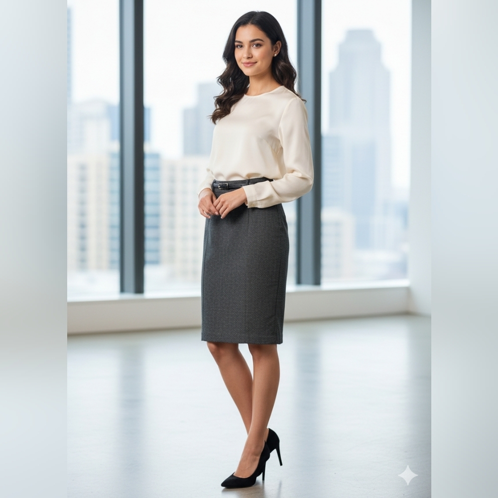Worthington Black White Speckled Tweed Pencil Skirt Size 8
